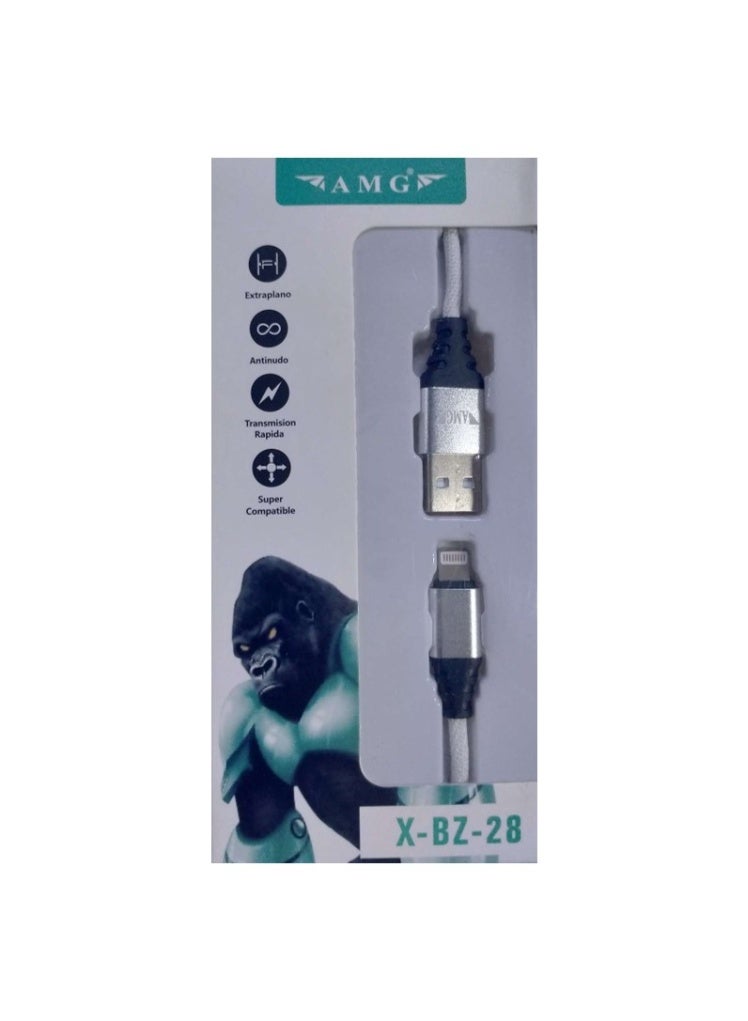 كابل بيانات لايتنينغ AMG X-BZ-28 3.0 متوافق مع IP7 - فضي